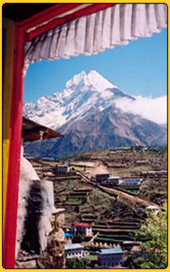 The view of Thamserku mountain from Namche - the trail to Everest base camp