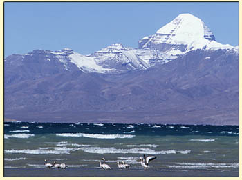 Holy Mt. kailash west Tibet in winter, Lake mansarovar is almost fozen